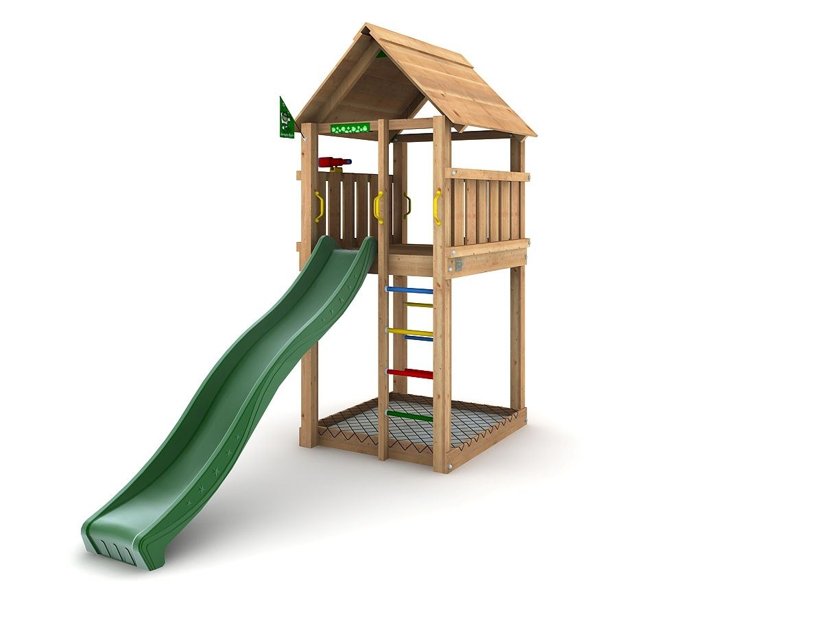 Wooden Climbing Frame And Slide Jungle Cabin